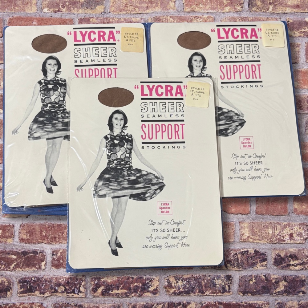 Vintage 70s Lycra Sheer Seamless Support Stockings Lot 3 Lt Taupe Size A NOS